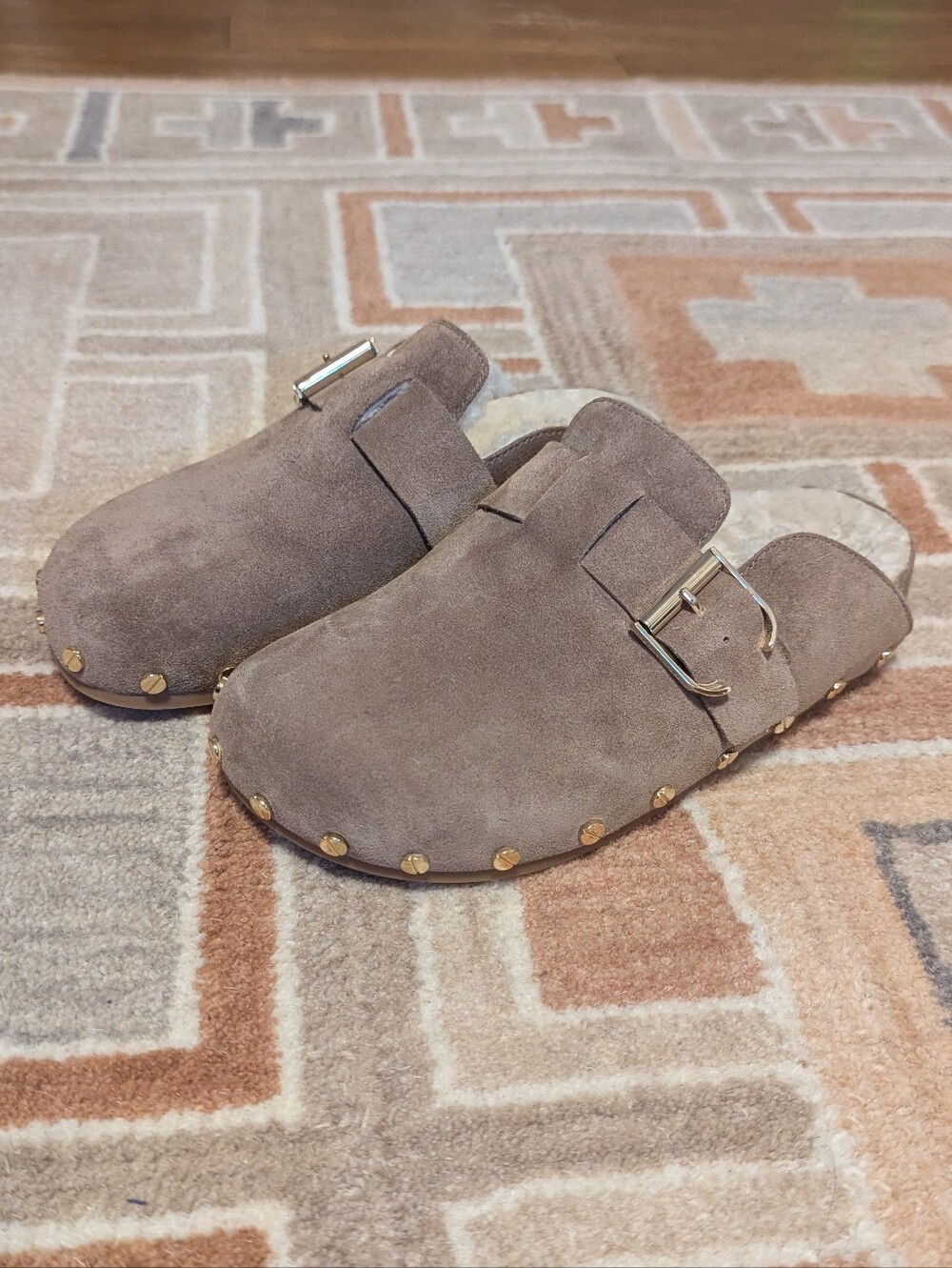Veronica Beard Fern Shearling Wool Lined Clog Gold Hardware NWT Size 5